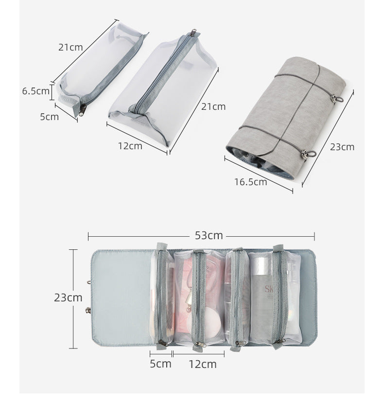 Detachable Make-Up Bag Foldable Box Large Capacity 4-Room Travel Portable Inner Zipper Cosmetic Pack with Handle